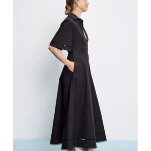 ROHE Black Midi Shirt Dress Size 6 Ladder Old Money Career Work Designer $620